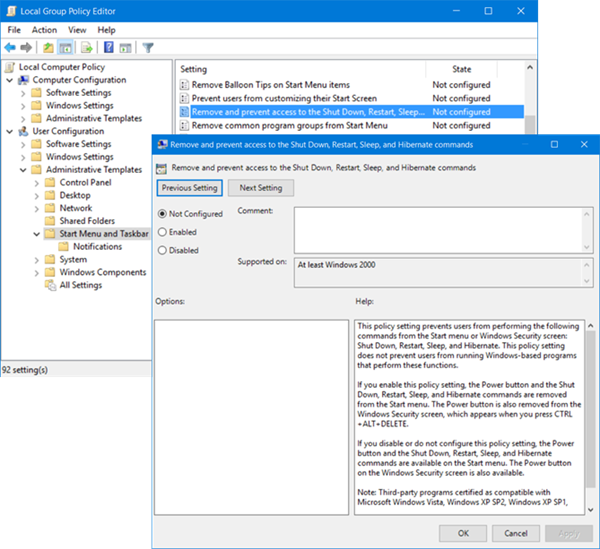 Hide Power button from Start Menu