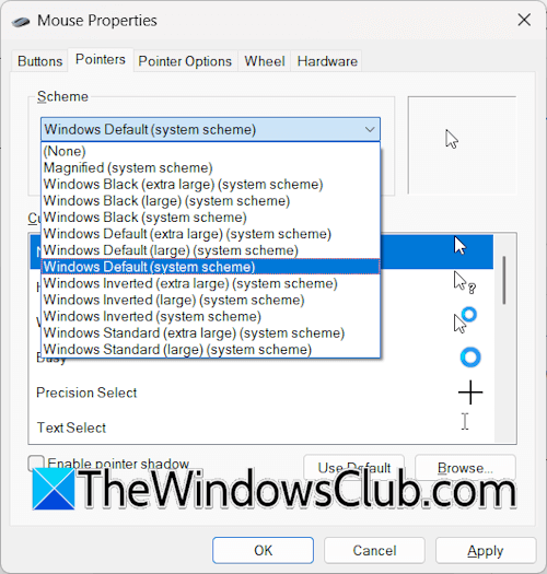 Use Windows Default cursor scheme